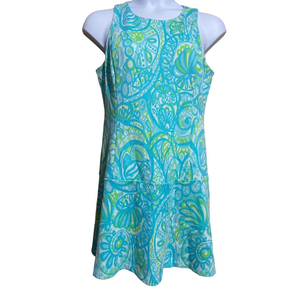 Lilly Pulitzer blue and green sleeveless kent dress in seaspray - women's Large